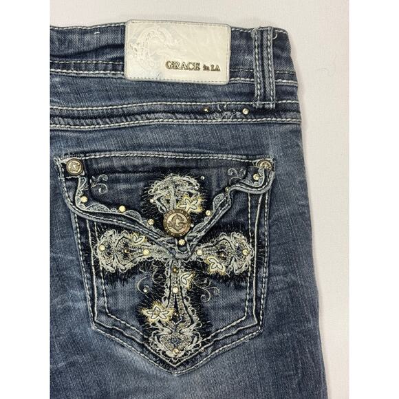 Grace in L.A. Women's Easy Fit Embellished Bootcut Blue Denim Jeans - 28 (29x33) - Picture 1 of 7